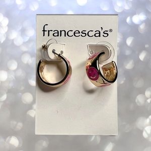 NWT Francesca’s Gold & Pink Smiley Face Hoop Earringd